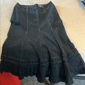 Gray Ruffled Fit and Flare Midi Skirt